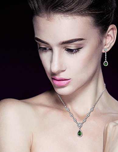 GULICX AAA Cubic Zirconia CZ Silver Plated Base Women's Party Jewelry Set Earrings Pendant Necklace - color: green
