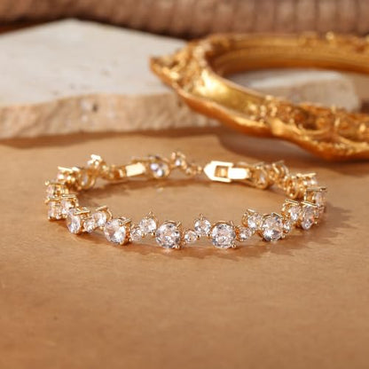 FANZE Gold Plated Cubic Zirconia Tennis Bracelets for Women Dainty Trendy Adjustable Bracelet Jewelry Gift for Ladies Wedding Mother Birthday Anniversary - style: Style 14