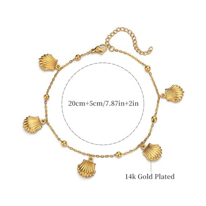 Lit Wall Gold Anklets for Women 18K Gold Plated Adjustable Summer Simple Foot Jewelry Ankle Bracelet for Women - style: Shell
