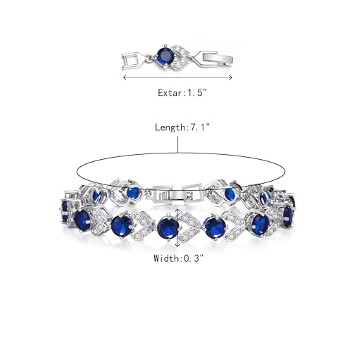 Crysdue Marquise Teardrop Cubic Zirconia Wedding Bridal & Prom Tennis Bracelets for Brides Bridesmaids, Silver/Gold/Rose Gold Plated Bracelet Gifts for Women - style: O_Blue 7.1-8.2 Inch