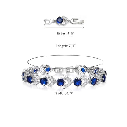 Crysdue Marquise Teardrop Cubic Zirconia Wedding Bridal & Prom Tennis Bracelets for Brides Bridesmaids, Silver/Gold/Rose Gold Plated Bracelet Gifts for Women - style: O_Blue 7.1-8.2 Inch