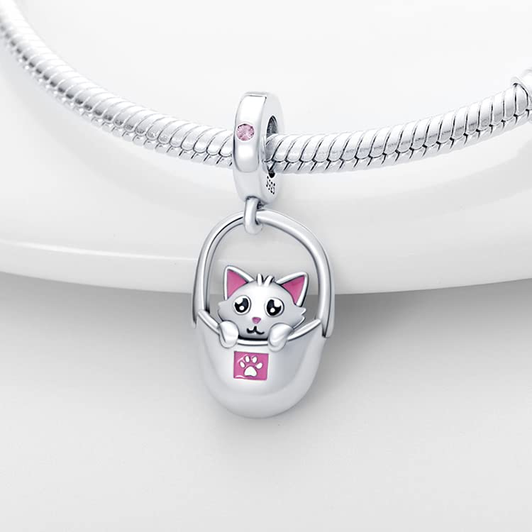 925 Sterling Silver Bead Charm for Pandora Bracelets and Necklaces,Pink Bow Cherry Butterfly Blue Ocean Pendant Bead Charms Jewelry Present Valentines Gifts for Wife/Girlfriend Women - style: Cute Cat Charms