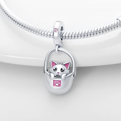 925 Sterling Silver Bead Charm for Pandora Bracelets and Necklaces,Pink Bow Cherry Butterfly Blue Ocean Pendant Bead Charms Jewelry Present Valentines Gifts for Wife/Girlfriend Women - style: Cute Cat Charms
