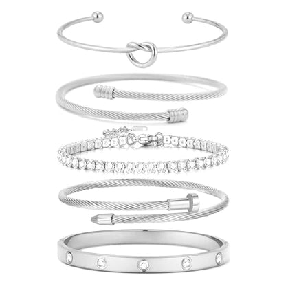 18 K Gold Plated Love Bangle Bracelet Stack Cuff Jewelry for Women Jewelry Set for Women Gift with Box - style: style26