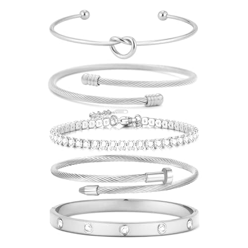 18 K Gold Plated Love Bangle Bracelet Stack Cuff Jewelry for Women Jewelry Set for Women Gift with Box - style: style26