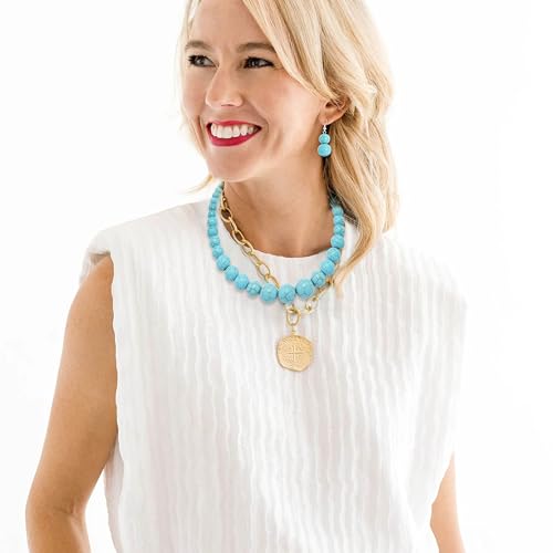 Cryshimmer Pearl Choker Necklace for Women Faux Pearl Beads Strand Necklace Earring Set Costume Jewelry,Gift for Wife Mother - color: Turquoise Blue