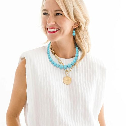 Cryshimmer Pearl Choker Necklace for Women Faux Pearl Beads Strand Necklace Earring Set Costume Jewelry,Gift for Wife Mother - color: Turquoise Blue