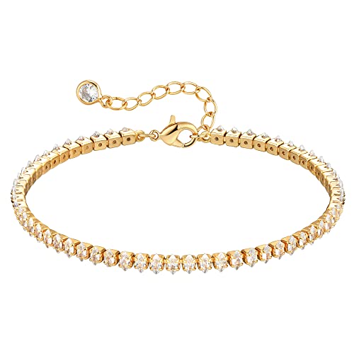 Gold Chain Bracelet for Women, 14K Gold Plated | Dainty Bracelets with Adjustable Chain, Trendy Jewelry Gift for Women - style: Oval CZ