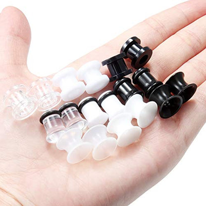 Lcolyoli Screw Fit Ear Gauges Kit Acrylic Tunnel Expander Stretcher Earrings Ultra Thin Silicone Ear Skin Flexible Flesh Earlobe Plugs Body Piercing Jewelry Set for Women Men 2G-00G 9 Pairs - style: b: 18Pcs-3 Colors-0G