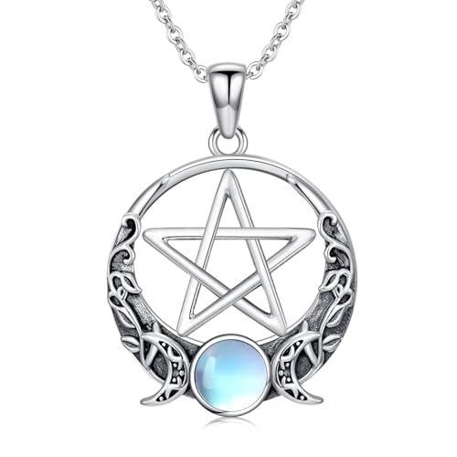 Witch Necklace 925 Sterling Silver Pentagram Triple Moon Pentacle Pendant Wiccan Pagan Jewelry Witchy Gifts for Women - style: Pentagram