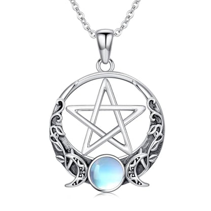 Witch Necklace 925 Sterling Silver Pentagram Triple Moon Pentacle Pendant Wiccan Pagan Jewelry Witchy Gifts for Women - style: Pentagram