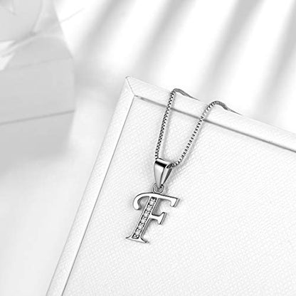 Aurora Tears Letter Necklace Initial 925 Sterling Silver Alphabet Pendant Crystal Name Gift Women Cubic Zirconia Jewelry - color: F