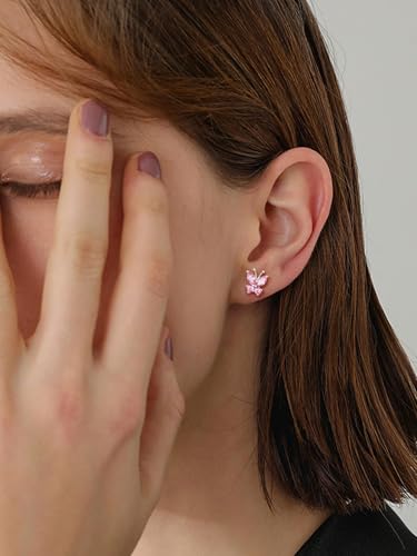 ChicSilver 925 Sterling Silver Bow/Butterfly Earrings for Women Hypoallergenic Birthstone Earrings Dainty Bow/Butterfly Jewelry Gift for Women - color: Butterfly-October-Tourmaline