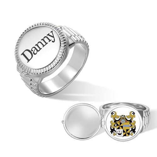AILIN Custom Picture Rings For Men Personalized Engraved Monogram Initial Number Family Crest Coat of Arms Signet Rings For Father Son Family Memorial Dad Rings Class Graduation Gifts For Papa - style: Round Style