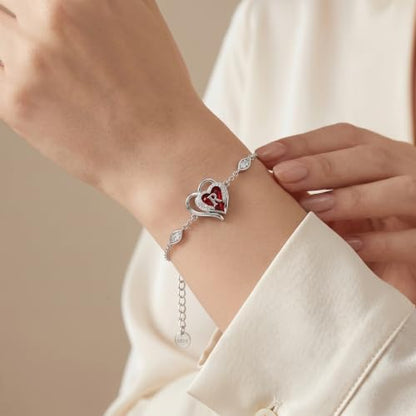 Initial Bracelet for Women 925 Sterling Silver Heart Angel Wings Initial Bracelet Anniversary Birthday Mothers Day Jewelry for Mom Her Wife - color: R