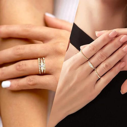 Stackable Rings for Women Set Dainty 14K Trendy Gold Plated Non Tarnish Stacking Cubic Zirconia Fashion Ring Jewelry Size 6 7 8 9 10 - style: 3pcs