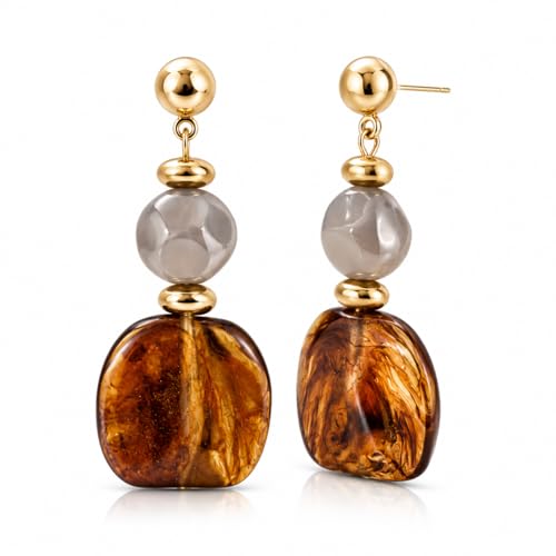 Gold Dangle Earrings for Women Boho Style, Hypoallergenic Trendy Resin Earrings - color: Resin Brown