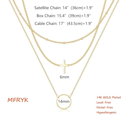 MFRYK Gold/Silver Necklaces Stack For Women,14K Gold/Sterling Silver Plated Simple Layered Choker Necklaces For Women,Stackable Multilayer Pearl Cross Disc Circle Pendant Cuban Herringbone Snake Paperclip Chain Necklaces Set Jewelry Gift for Women - style