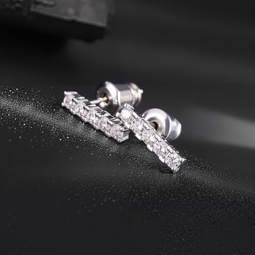 VOLUKA Cubic Zirconia Stud Earrings for Women - Hypoallergenic Earrings for Sensitive Ears - Simulated Diamond CZ - style: Bar-W