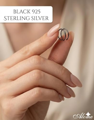 Fake Double Hoop Helix Piercing Ear Cuff - 14K Gold Filled, 925 Sterling Silver, Black Silver Ear Cuffs - Faux Helix Hoop Earring - Clip On Fake Piercing Jewelry - Ear Cuffs Non Piercing - color: Black Silver