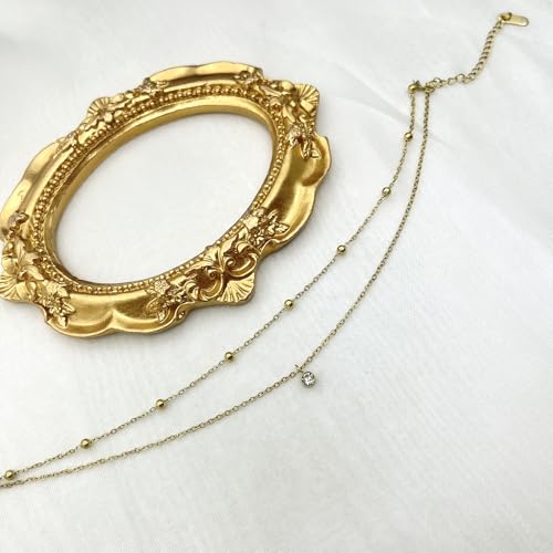 PICNHUAN Gold/Silver Ankle Bracelets for Women 14K Gold Plated Women's Anklets Silver Cuban Chain Anklet Waterproof Stainless Steel Anklet Summer Beach Foot Chain Jewelry Gifts for Women - color: Gold/Two-layer bead chain