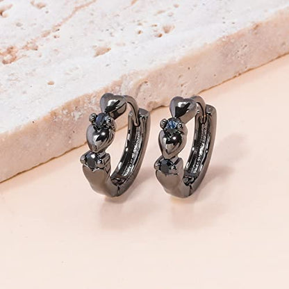 CiNily 14K White Gold Plated Small Hoop Earrings for Women Girls Heart Cubic Zirconia Hypoallergenic Earrings - color: Black gold-black