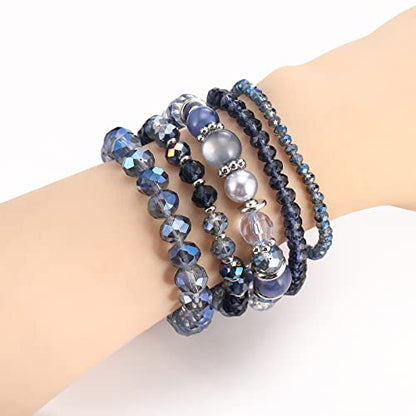 Noessla Beaded Boho Stretch Bracelet Colorful Stackable Crystal Beads Bracelets Trendy Costume Jewelry Mothers Day Gifts for Women - color: 21-Blue