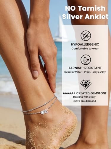 Bestyle Initial Anklet Bracelets for Women Waterproof Non Tarnish 14K Gold/White Gold Plated CZ Anklets for Women Dainty Layered Letter Heart Ankle Bracelets Adjustable Foot Chain Anklet - color: C