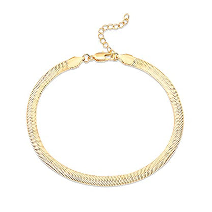 PAVOI 14K Gold Plated Chain Anklets for Women - Minimalist Link Chain Ankle Bracelet - Dainty Gold Anklets for Women - Trendy Summer Beach Jewelry Gifts - Snake, Figaro, Mariner, Paperclip, Beaded - style: Snake-L
