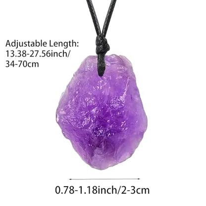 FANASY Natural Raw Crystal Necklace for Women Irregular Stone Necklaces Spiritual Gemstone Pendant with Adjustable Rope - color: Amethyst