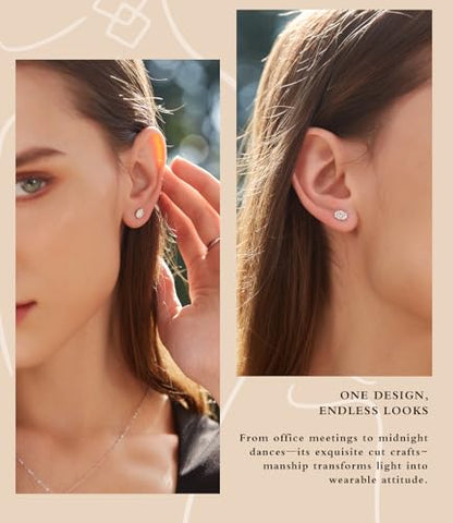 "STUNNING FLAME" Trillion-cut/Cushion-cut/Emerald-cut/Marquise-cut ... 18K White Gold Plated Sterling Silver Cubic Zirconia Simulated Diamond Stud Earrings for Women - color: Oval-Cut, size: small-white gold plated silver