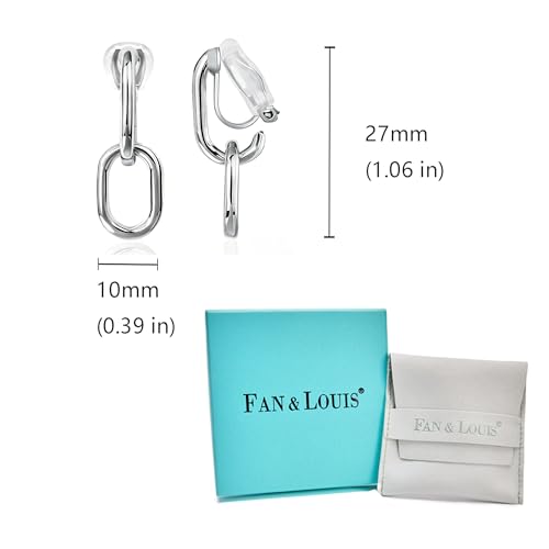 FAN&LOUIS 24K Gold Plated Clip On Earrings for Women, Gold Chain Link Drop Dangle Double Hoops Hypoallergenic Trendy Lightweight Clip-On Earrings for Non-Pierced Ears - style: Gold and Silver
