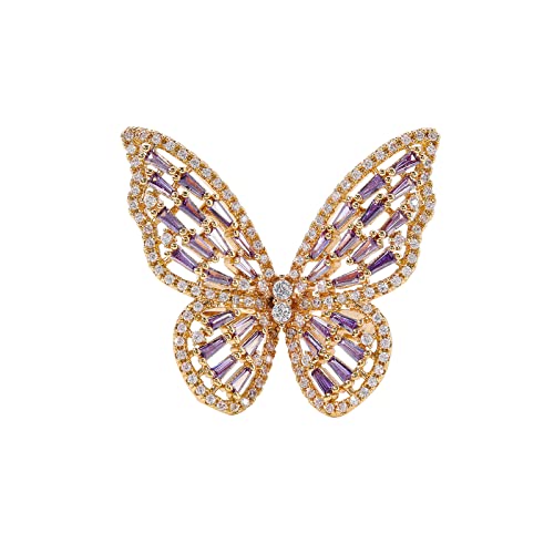 Butterfly Rings for Women Adjustable Golden Cocktail Ring Sparkly Stones Statement Silver Bow Open Wrap Bow Jewelry Bridesmaids Wedding Valentine’s Day Gift Lover Mother - color: JZ03-Gold Purple