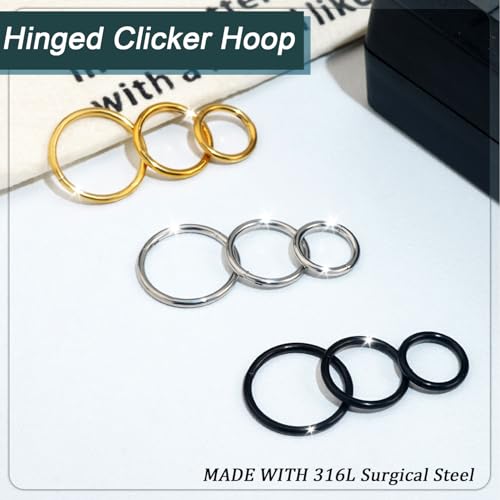AMASIS Nose Rings and Nose Studs Set, Stainless Steel Hinged Nose Hoops and CZ Studs, Select Sizes and Styles for Nostril Septum Cartilage Piercing Jewelry - color: Silver, size: 2-Piece Hoops,20Gauge,7mm