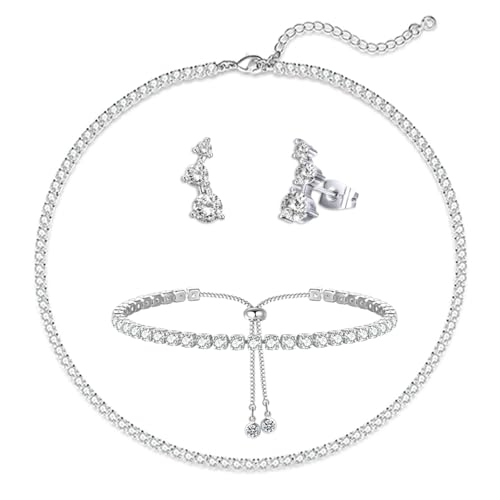 Crystal Wedding Jewelry Set, Necklace Earrings, for Accessories | Silver jewelry design, suitable almost occasions, non fading, non oxidizing, Valentine's Day gift, wedding jewelry sets - color: D