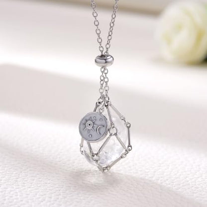MIXJOY Black Obsidian Crystal Necklace for Women, Sun and Moon Celestial Pendant Protection Gift for Halloween Christmas - style: Clear Quartz Small