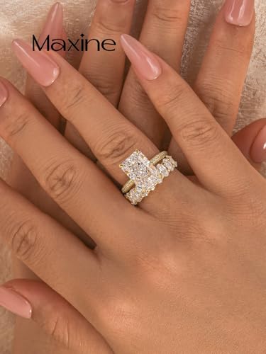Maxinejewelry 4.5CT Radiant Cut Wedding Ring Set for Women - color: Golden Set