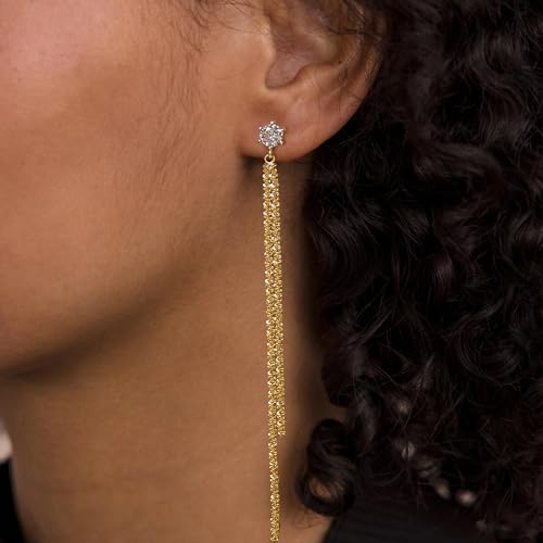 Robaice Long Gold Dangle Earrings for Women, 14K Plated Tassel Earring | Gold Chain Dangling Earrings, Trendy Drop Prom Earring, Lightweight Statement Party Jewelry, Gift for Women - style: D-CZ dangle drop tassel