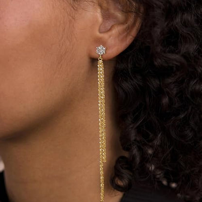 Robaice Long Gold Dangle Earrings for Women, 14K Plated Tassel Earring | Gold Chain Dangling Earrings, Trendy Drop Prom Earring, Lightweight Statement Party Jewelry, Gift for Women - style: D-CZ dangle drop tassel