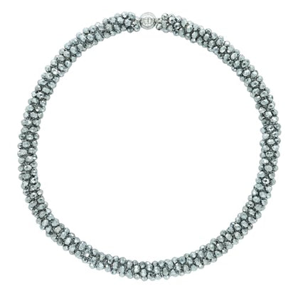 Hand Knotted Beads Statement Necklace Bracelet Jewelry Set Artificial Crystal Choker for Women- Handmade Beaded Strand Sparkly Faceted Crystal Rondelle-17inches, 30 Colors - color: Slivery