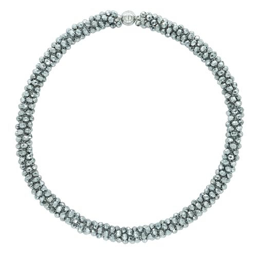 Hand Knotted Beads Statement Necklace Bracelet Jewelry Set Artificial Crystal Choker for Women- Handmade Beaded Strand Sparkly Faceted Crystal Rondelle-17inches, 30 Colors - color: Slivery