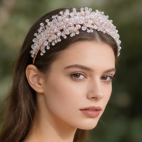 Denifery Large Crystal Headband for Wedding Bridal Hair Band Headpiece for Party Prom Hair Accessories (rose gold) - color: rose gold
