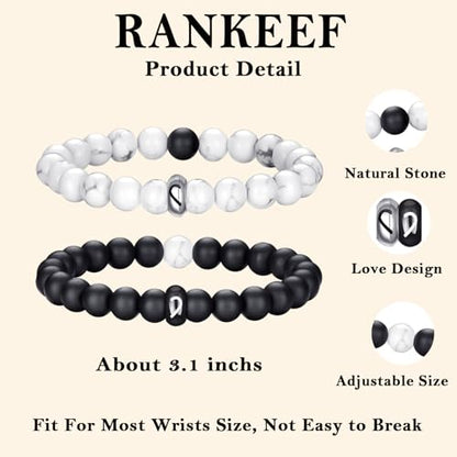 RANKEEF Tiger Eye Bracelet For Men 8MM Natural Stone Stretch Adjustable Black Crystal Beaded Bracelet for Men Women Gifts - color: 2,white,black-A