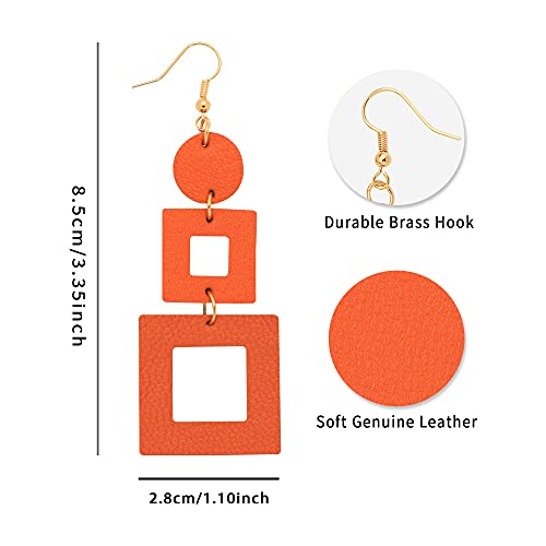 KINIVA Leather Dangle Earrings for Women Trendy, Lightweight Leaf Circle Lightning Earrings Drop, Jewelry Gifts for Women - color: 38 Orange