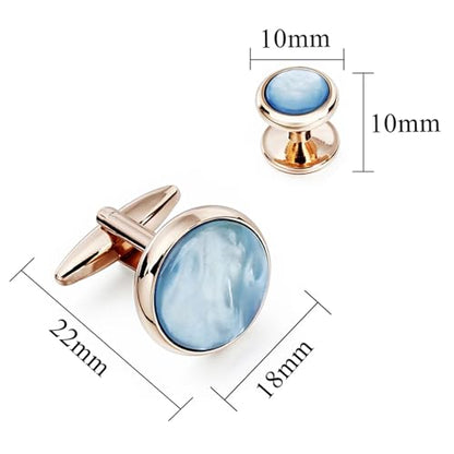 Elegant Mother-of-Pearl Cufflink & Stud Set for Men - Trendy Round Design for Weddings, Parties, and Ceremonies - color: Royal Blue