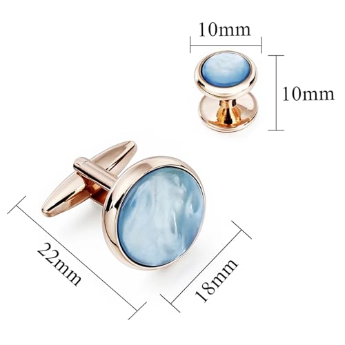 Elegant Mother-of-Pearl Cufflink & Stud Set for Men - Trendy Round Design for Weddings, Parties, and Ceremonies - color: Pink