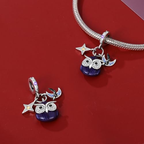 HappyStar 925 Sterling Silver Animal Dogs Charms Pendants fit Pandora Bracelets Necklaces Flowers Sports Travel Charms for Bracelets Women Jrwelry Gifts(with one Spacer Bead Charms) - style: Elf Owl Charm