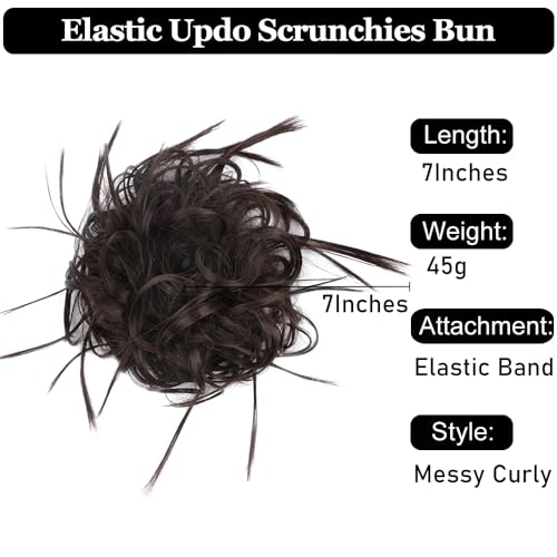 HMD Tousled Updo Messy Bun Hair Piece Ponytail Hairpieces for Women | Synthetic Hair Extension Ponytail with Elastic Rubber Band, Updo Hairpiece Hair Bun Scrunchies for Women Daily Party - color: 6A Dark Brown