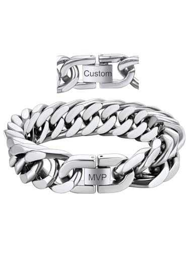 ChainsHouse Stainless Steel Cuban Link Bracelet, 6mm/8mm/12mm/17mm Width, 7.5"/8.3"/9", Black/ 18K Gold Plated Chain Wrist Bracelets for Men Women, Send Gift Box - color: R: Steel-17mm width-custom