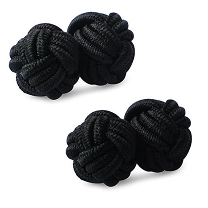 HONEY BEAR Round Silk Knot Elastic Fabric Cufflinks for Men Women 1 Pair | Wedding Business, Tarnish-Resistant, for Groomsmen, Father, Husband, Wife, Anniversary, and Formal Events - style: Black